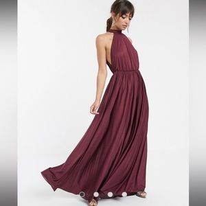 ASOS DESIGN halter pleated waisted maxi dress